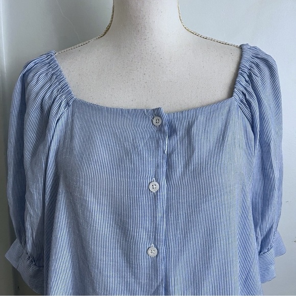 LC Lauren Conrad • Blue Seersucker Button Front Blouse - Picture 2 of 4